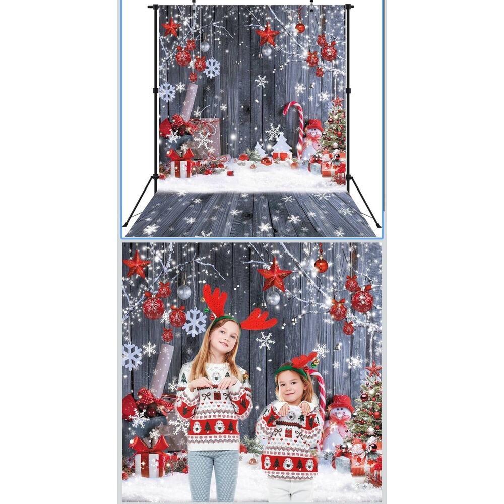 7By5 FT Christmas Wood Wall Photography Banner Backdrop Holiday Snowflake H5